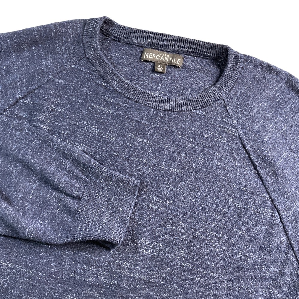 J Crew Mercantile Men's‎ Heathered Navy Blue Raglan Crewneck Sweater XL Cotton